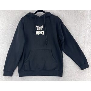 Obey Metamorphosis Hoodie Sweater‎ Mens Medium Black Pullover Long Sleeve Cotton